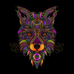 Color vector fox from patterns on a black background