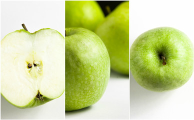 green apple Collage on white background.