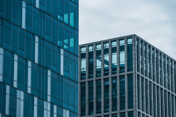 Obraz premium detail shot of modern business buildings in city