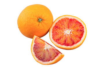 Ripe sicilian oranges on a white background
