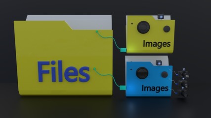 The concept of the pictures folder MainFolder, 3d rendering