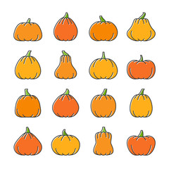 Halloween pumpkin line icon set