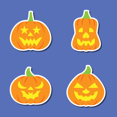 Carving face Halloween Pumpkin sticker icon set