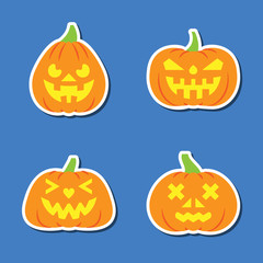 Carving face Halloween Pumpkin sticker icon set