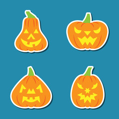 Carving face Halloween Pumpkin sticker icon set