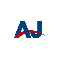 Initial letter AJ, overlapping movement swoosh logo, red blue color