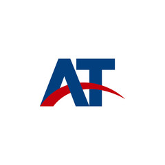 Fototapeta premium Initial letter AT, overlapping movement swoosh logo, red blue color