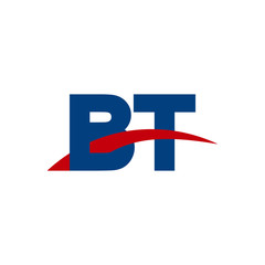 Initial letter BT, overlapping movement swoosh logo, red blue color