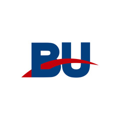 Initial letter BU, overlapping movement swoosh logo, red blue color