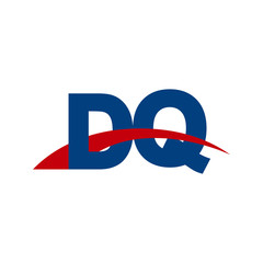 Initial letter DQ, overlapping movement swoosh logo, red blue color