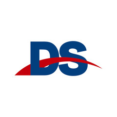 Initial letter DS, overlapping movement swoosh logo, red blue color