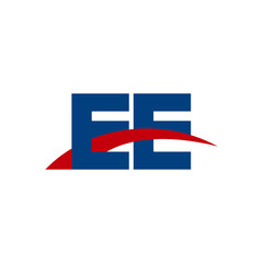 Initial letter EE, overlapping movement swoosh logo, red blue color