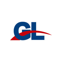 Initial letter GL, overlapping movement swoosh logo, red blue color