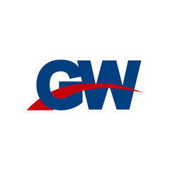 Initial letter GW, overlapping movement swoosh logo, red blue color