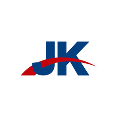 Initial letter JK, overlapping movement swoosh logo, red blue color