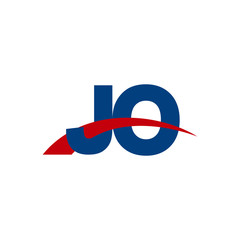 Initial letter JO, overlapping movement swoosh logo, red blue color