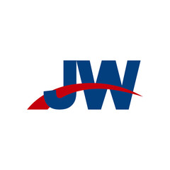 Initial letter JW, overlapping movement swoosh logo, red blue color
