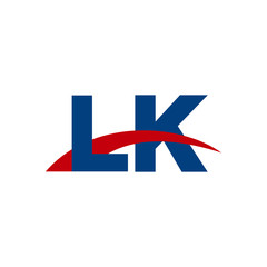 Initial letter LK, overlapping movement swoosh logo, red blue color