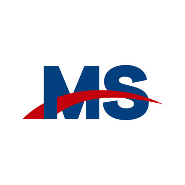 Initial letter MS, overlapping movement swoosh logo, red blue color