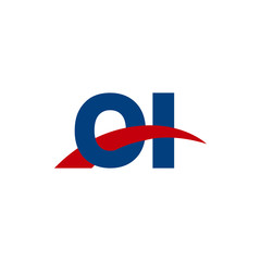 Initial letter OI, overlapping movement swoosh logo, red blue color