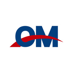 Initial letter OM, overlapping movement swoosh logo, red blue color