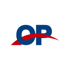 Initial letter OP, overlapping movement swoosh logo, red blue color