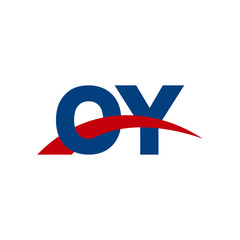 Initial letter OY, overlapping movement swoosh logo, red blue color