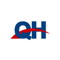 Initial letter QH, overlapping movement swoosh logo, red blue color