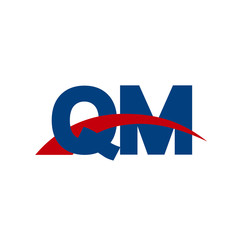 Initial letter QM, overlapping movement swoosh logo, red blue color
