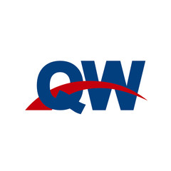 Initial letter QW, overlapping movement swoosh logo, red blue color