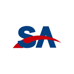 Initial letter SA, overlapping movement swoosh logo, red blue color