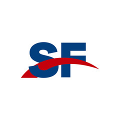 Initial letter SF, overlapping movement swoosh logo, red blue color