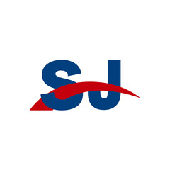 Initial letter SJ, overlapping movement swoosh logo, red blue color