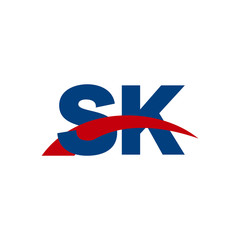 Initial letter SK, overlapping movement swoosh logo, red blue color