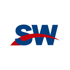 Initial letter SW, overlapping movement swoosh logo, red blue color