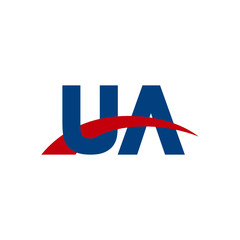 Initial letter UA, overlapping movement swoosh logo, red blue color