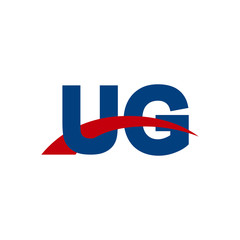 Initial letter UG, overlapping movement swoosh logo, red blue color