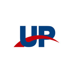 Initial letter UP, overlapping movement swoosh logo, red blue color