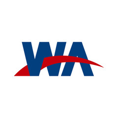 Initial letter WA, overlapping movement swoosh logo, red blue color