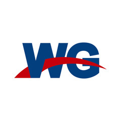 Initial letter WG, overlapping movement swoosh logo, red blue color