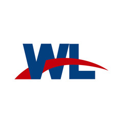 Initial letter WL, overlapping movement swoosh logo, red blue color