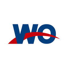 Initial letter WO, overlapping movement swoosh logo, red blue color