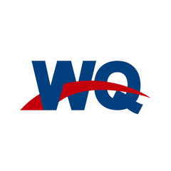 Initial letter WQ, overlapping movement swoosh logo, red blue color