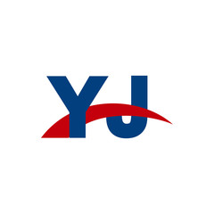 Initial letter YJ, overlapping movement swoosh logo, red blue color