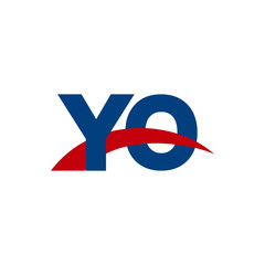 Initial letter YO, overlapping movement swoosh logo, red blue color