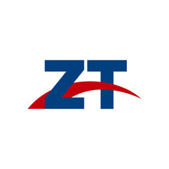 Initial letter ZT, overlapping movement swoosh logo, red blue color