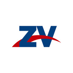 Initial letter ZV, overlapping movement swoosh logo, red blue color