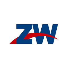 Initial letter ZW, overlapping movement swoosh logo, red blue color