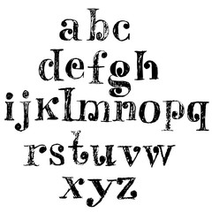 Hand drawn font with round elements. Grunge style alphabet.