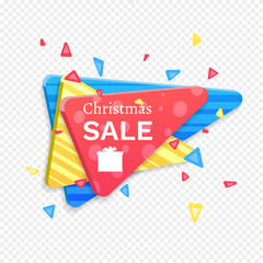 Christmas Sale Banner Template. Swirled Red Paper with Snowflake Pattern. Xmas Festive Background for Sale.